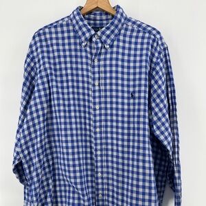 Ralph Lauren Shirt Mens 1XB Blue Check Plaid Lined Flannel Button Down Casual